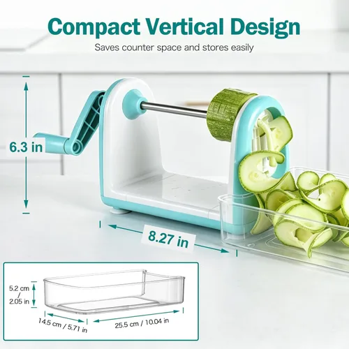 Vista 3 de Ourokhome Espiralizador de espaguetis para hacer fideos de calabacín, cortador de verduras de 5 cuchillas para fideos vegetales y chips rizados