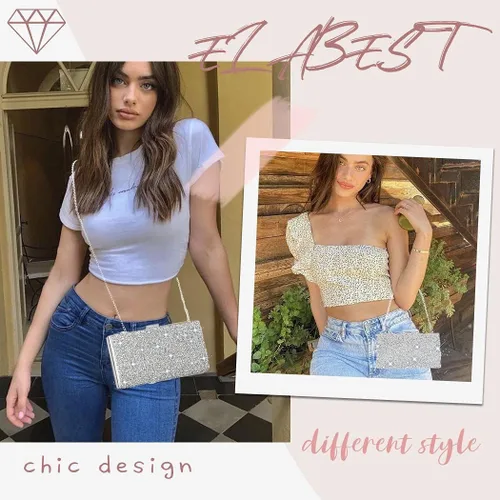 Vista 4 de ELABEST Glitter Evening Clutch Bag Rhinestone Two Side Handbag Crossbody Shoulder Purse Wedding Party for Women and Girls
