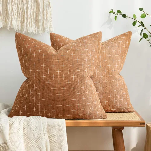 Vista 45 de MIULEE - Juego de 2 fundas de almohada decorativas de lino de arpillera, modernas, estilo campestre, rústicas, tejidas, con textura, para sofá, Gris