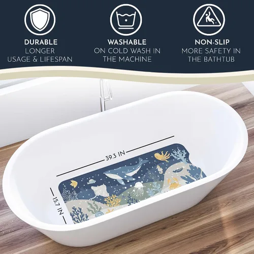 Vista 6 de Homerella Tapete de ducha antideslizante de 21 x 21 pulgadas y tapete de baño antideslizante de 40 x 16 para niños, 2 ganchos incluidos, lavable a