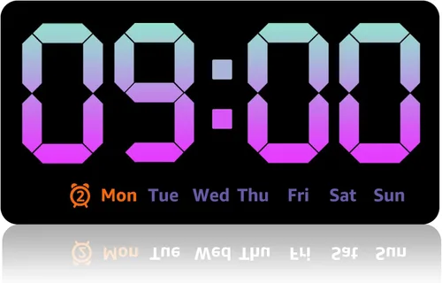 Vista 10 de Reloj de pared digital con atenuador de brillo de pantalla grande, reloj de pared digital LED con pantalla RGB, pequeño reloj de pared para sala