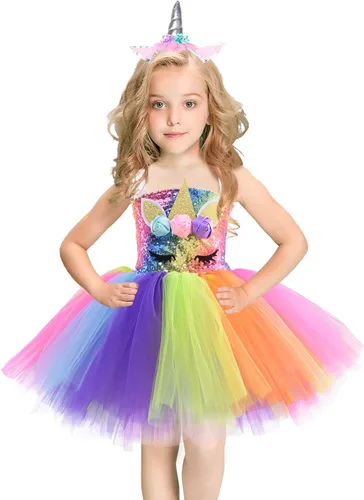 Vista 2 de Soyoekbt Unicorn Costume for Girls Birthday Gifts Kids Unicorn Tutu Dress with Headband Wing for Unicorn Party 1-10Year