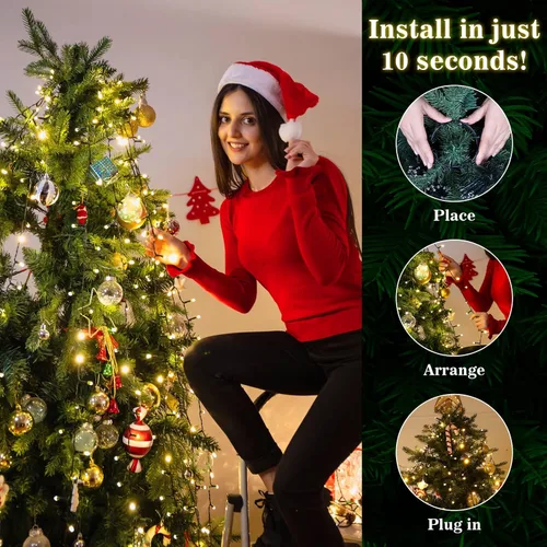 Vista 2 de Areker Luces de árbol de Navidad, 400 luces LED para árbol de Navidad con anillo, 10 x 6.6 pies, ultra brillantes, en forma de diamante, luces