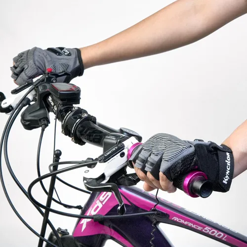 Vista 3 de Joachitec - Guantes de ciclismo para hombres y mujeres, almohadilla de gel que absorbe los golpes, antideslizante, medio dedo, transpirable, guantes