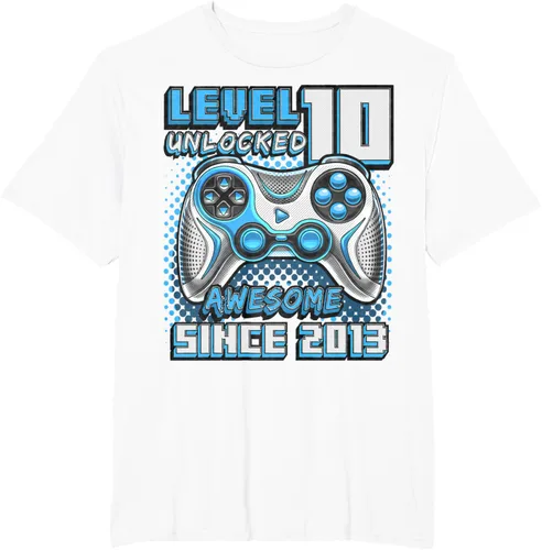 Vista 12 de Level 10 Unlocked Awesome 2013 Video Game 10th Birthday Boy T-Shirt, Negro