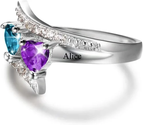 Vista 4 de Anillos de piedra natal personalizados para mujer, regalos personalizados para el día de la madre, anillos de promesa para madre e hija o mejor