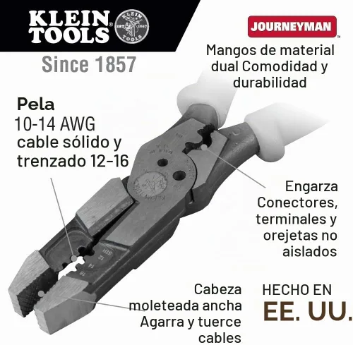 Vista 2 de Klein Tools Alicates multiherramienta J215-8CR, fabricados en Estados Unidos, herramienta híbrida multipropósito/crimpadora, pelacables, corte