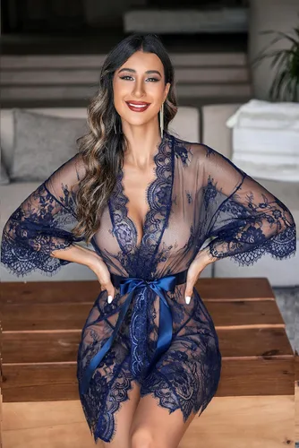Vista 2 de Avidlove - Kimono de encaje para mujer, tipo babydoll, camisón de malla de lencería de talla S-5XL