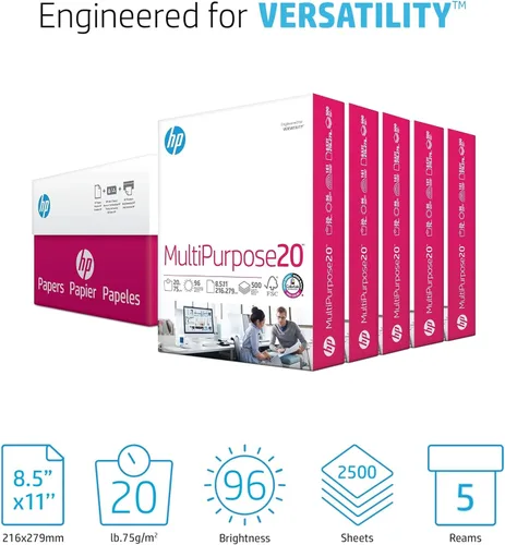 Vista 2 de HP 115100 Papel multiusos, 96 brillante, 20 libras, carta, blanco, 2500 hojas/cartón