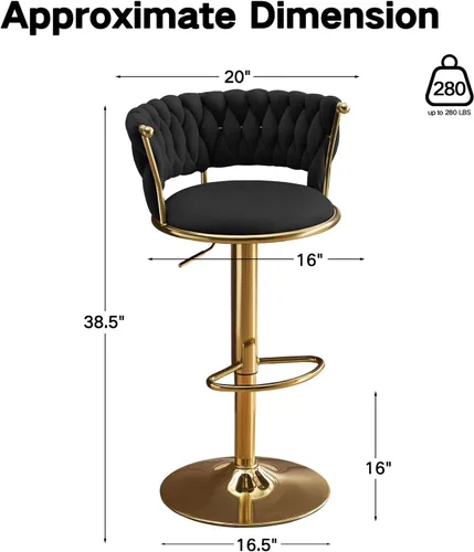 Vista 2 de Velvet Bar Stools Set of 1, Swivel Counter Height Barstools with Woven Backrest, Adjustable Height Bar Stools for Kitchen Island, Home Bar, Pub