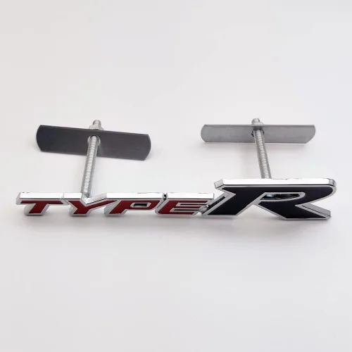 Vista 4 de Emblema de parrilla delantera de coche de metal cromado con logo Type-R + insignia de tapa de maletero de carreras 3D Type, calcomanía adhesiva Rojo