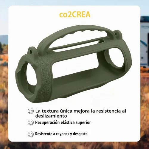 Vista 5 de co2CREA Funda de silicona para altavoz portátil JBL Charge 5, verde militar Bump Protection, Detachable Shoulder Strap, Carabiner, Comfortable