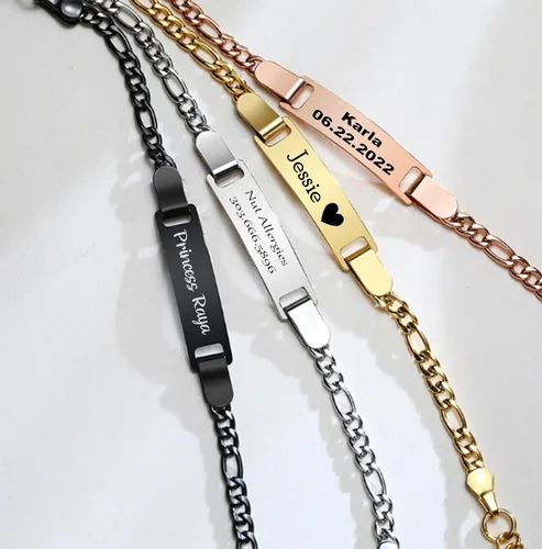 Vista 2 de Pulsera de bebé chapada en oro de 14 quilates, pulsera de bebé grabada personalizada, pulsera con nombre grabado, pulsera de bebé chapada en oro