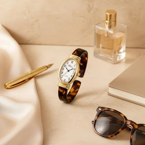 Vista 6 de Blekon Collections - Reloj de pulsera para mujer, redondo, ovalado, rectángulo, con forma de caja acrílica, diseño de concha de tortuga