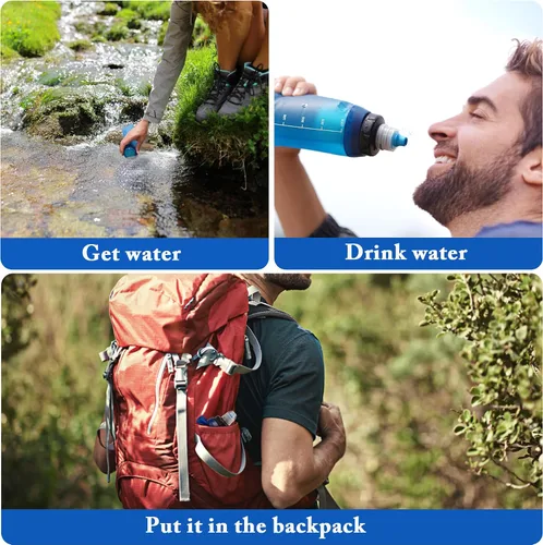 Vista 5 de Colocador de agua portátil de 1.0L, filtro de agua al aire libre para mochileros, filtro de agua plegable para senderismo, filtro de agua, mochila