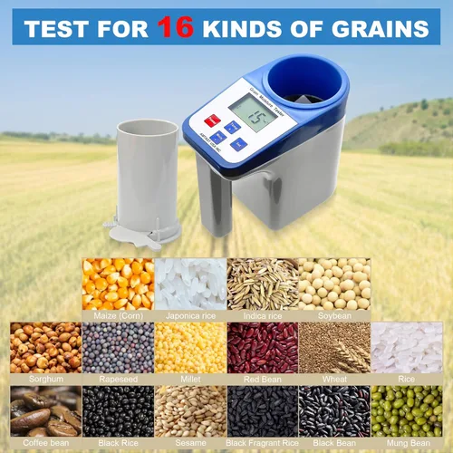 Vista 4 de Medidor de humedad de grano Probador inteligente de humedad de grano para 16 granos Prueba de humedad de granos de café Arroz Trigo Mijo Soja Maíz