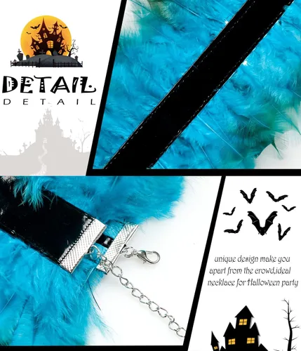 Vista 3 de L'VOW Gargantilla gótica de plumas naturales victorianas de cuero sintético para disfraz de Halloween