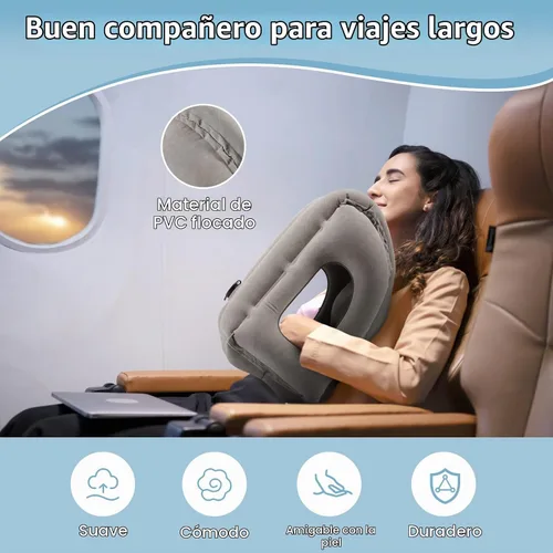 Vista 5 de MoKo Almohada inflable de viaje, almohada para el cuello con bolsa de almacenamiento, gris