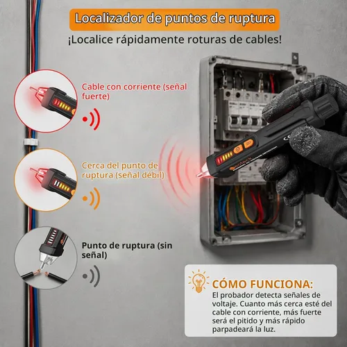 Vista 5 de Probador de voltaje Neoteck 12-1000V AC pluma de probador eléctrico con linterna LED