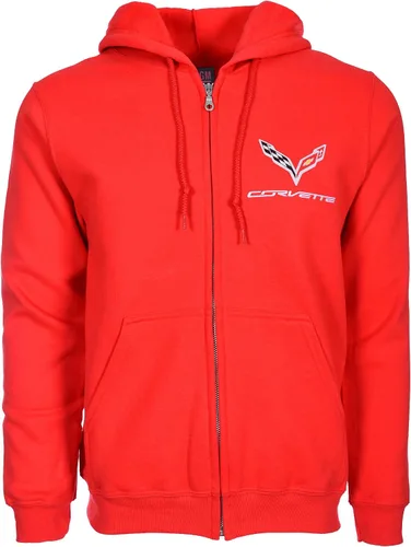 Vista 2 de JH DESIGN GROUP Chevy Corvette - Sudadera con capucha para hombre color rojo con cremallera C1 Thru C8 Rojo