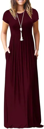 Vista 10 de DEARCASE - Vestido Maxi para Mujer de Manga Corta, Casual de Verano, Holgado, Liso, Cómodo, Vestidos Largos con Bolsillos 1-negro