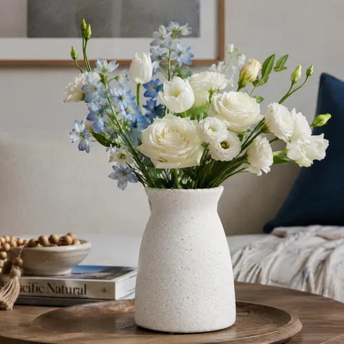 Vista 9 de hjn Florero de Flores Blanco - Florero de cerámica para decoración, jarrón blanco para flores, jarrones modernos para sala de estar/acentos