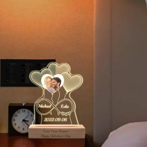 Vista 4 de Regalo para ella, lámpara nocturna de acrílico infinito 3D personalizada con imagen, luz nocturna con foto personalizada, placas acrílicas