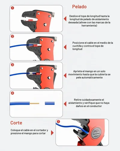 Vista 6 de VCELINK Pelacables y cortador automático de tiras rápidas, pelacables profesional de tira rápida, herramienta de pelado de cables eléctricos