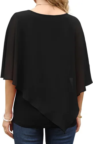 Vista 3 de QIXING Blusas elegantes de gasa, sueltas, de verano para mujer 2022