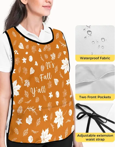 Vista 4 de Delantales de zapatero de hojas de otoño con 2 bolsillos para mujeres y hombres, calabaza naranja de Acción de Gracias, otoño, otoño