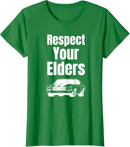 Vista 28 de Divertido regalo de auto para chicos – Respect Your Elders Classic Muscle Car Camiseta, Negro, S