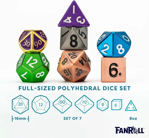 Vista 3 de FanRoll Mystery Misfit Metals: bolsa de 7 dados de metal poliédricos surtidos de 0.630 in