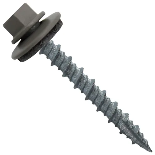 Vista 24 de 10 tornillos para techos de metal gris ABC de 1-1/2 pulgadas, cabezal de arandela hexagonal, arranque automático/roscado, arandela EPDM. 1 bolsa