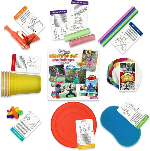 Vista 3 de Funwares Original 272 Juegos de Diversión al Aire Libre de Un Minuto - Minuto para Ganar Fiesta Familiar y Viaje para Niños y Adultos, ¡2-12