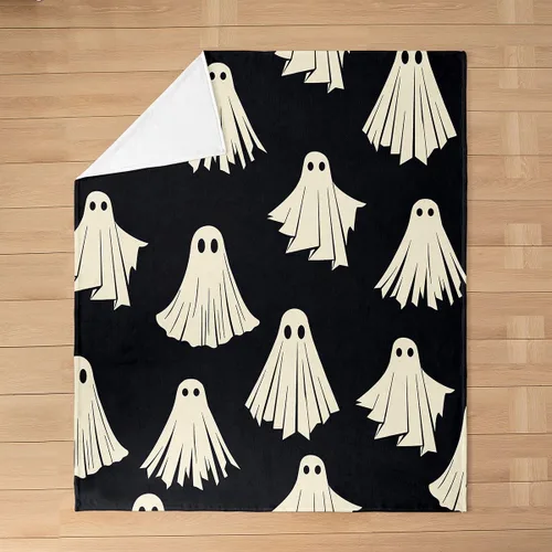 Vista 3 de Manta mullida de fantasmas de Halloween para niños, manta de franela con estampado de fantasmas de Halloween, manta de forro polar para todas