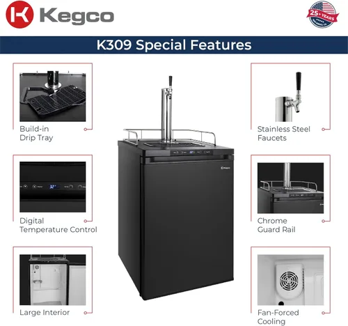 Vista 3 de Dispensador de cerveza de barril digital Kegco K309 Kegerator, Negro