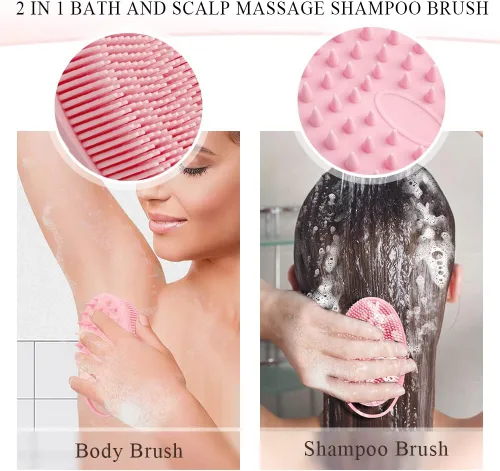 Vista 2 de Exfoliante corporal de silicona, esponja de silicona, 2 piezas de esponja de ducha, exfoliante de silicona para ducha, cepillo de silicona 2 en 1
