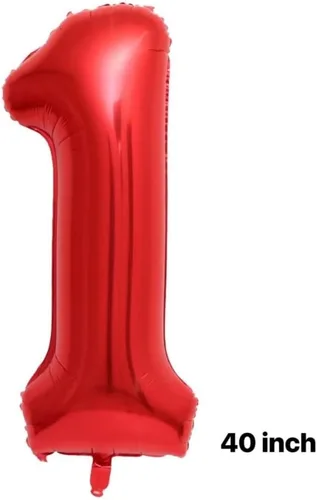Vista 2 de Juego de globos rojos de corona del número 1 de 40 pulgadas, globos de primer cumpleaños para niñas, decoraciones de fiesta de primer cumpleaños.