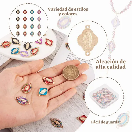 Vista 2 de Elecrelive - 32 dijes religiosos con diamantes de imitación coloridos 4 colores y estilos