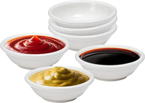 Vista 7 de Vikko Juego de 4 mini cuencos de cerámica para embutidos pequeños, plato redondo de salsa de soja de 1 onza