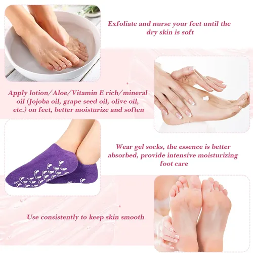 Vista 6 de 8 pares de calcetines de gel hidratante para talón seco agrietado, calcetines hidratantes de gel de spa, cuidado de pies, antideslizantes, loción