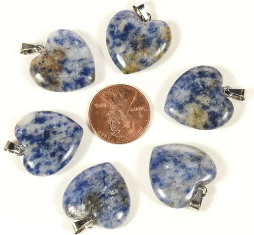 Vista 2 de 2PCs 0.787 in azul sodalita corazón en forma de colgantes w/plata plateado ojete natural piedra preciosa mineral mineral SW UV reactivo decorativo