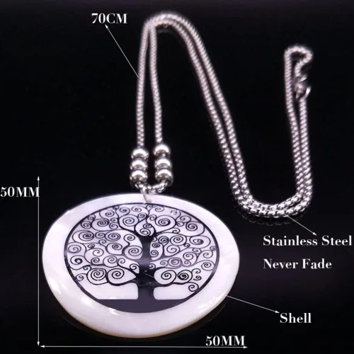 Vista 7 de 2023 Tree Of Life Shell Stainless Steel Necklaces Women Silver Color Long Necklaces Pendants Jewelry Bisuteria Mujer