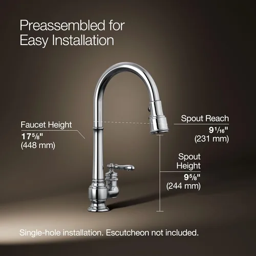 Vista 3 de Kohler k-99260 – 2BZ artefactos de un solo orificio fregadero de cocina llave con boquilla plegable de 17-5/8 pulgadas y 3 funciones de rociador