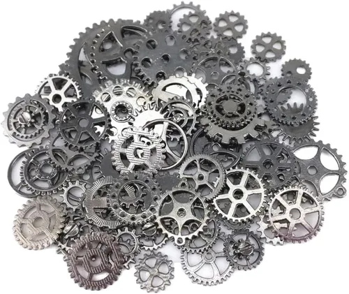 Vista 5 de 3.53 oz (aprox. 70 piezas) Yueton de engranajes steampunk antiguos, colgantes, ruedas de reloj y ruedas de engranaje para artesanías Bronce