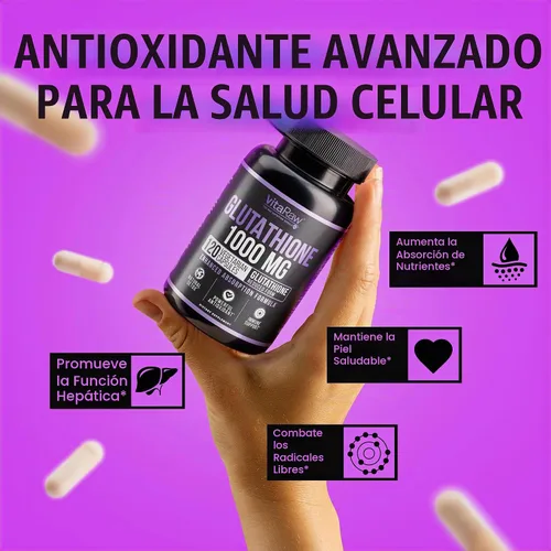 Vista 3 de VitaRaw 1000 mg de glutatión para apoyo inmunológico - Complejo de absorción de 100 mg - Suplemento de glutatión liposomal reducido con ácido alfa