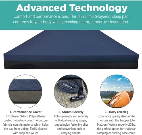 Vista 5 de North American Mattress Trapper Lite Bed 4" Sports Camping Foam Sleep Pad con funda de nailon