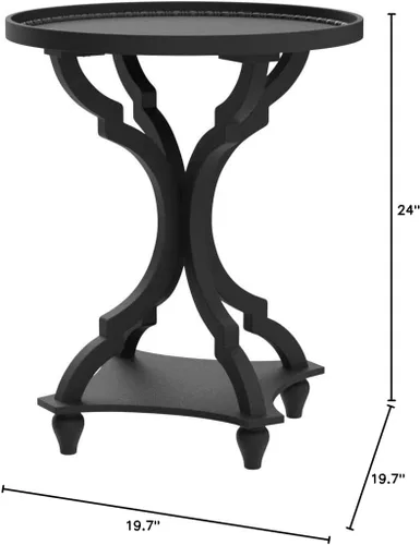 Vista 3 de Wnutrees Mesa auxiliar redonda de estilo granja, mesitas de noche rústicas para sala de estar, bandeja de madera, acabado artesanal, juego de 2