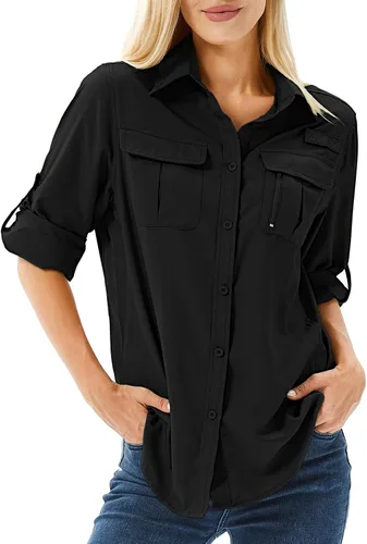 Vista 25 de Camiseta de Manga Larga para Mujer con Protección Solar UPF 50 para Safari, Pesca, Senderismo