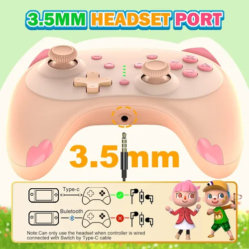 Vista 6 de IINE Lindo controlador de interruptor, Bluetooth Cartoon Kitten Nintendo Switch controladores inalámbricos, interruptor de luz Kawaii
